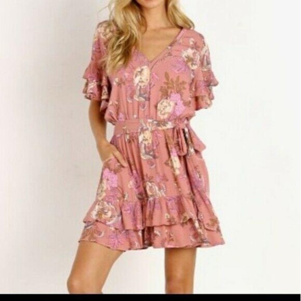 Spell Pink Floral Midi Dress